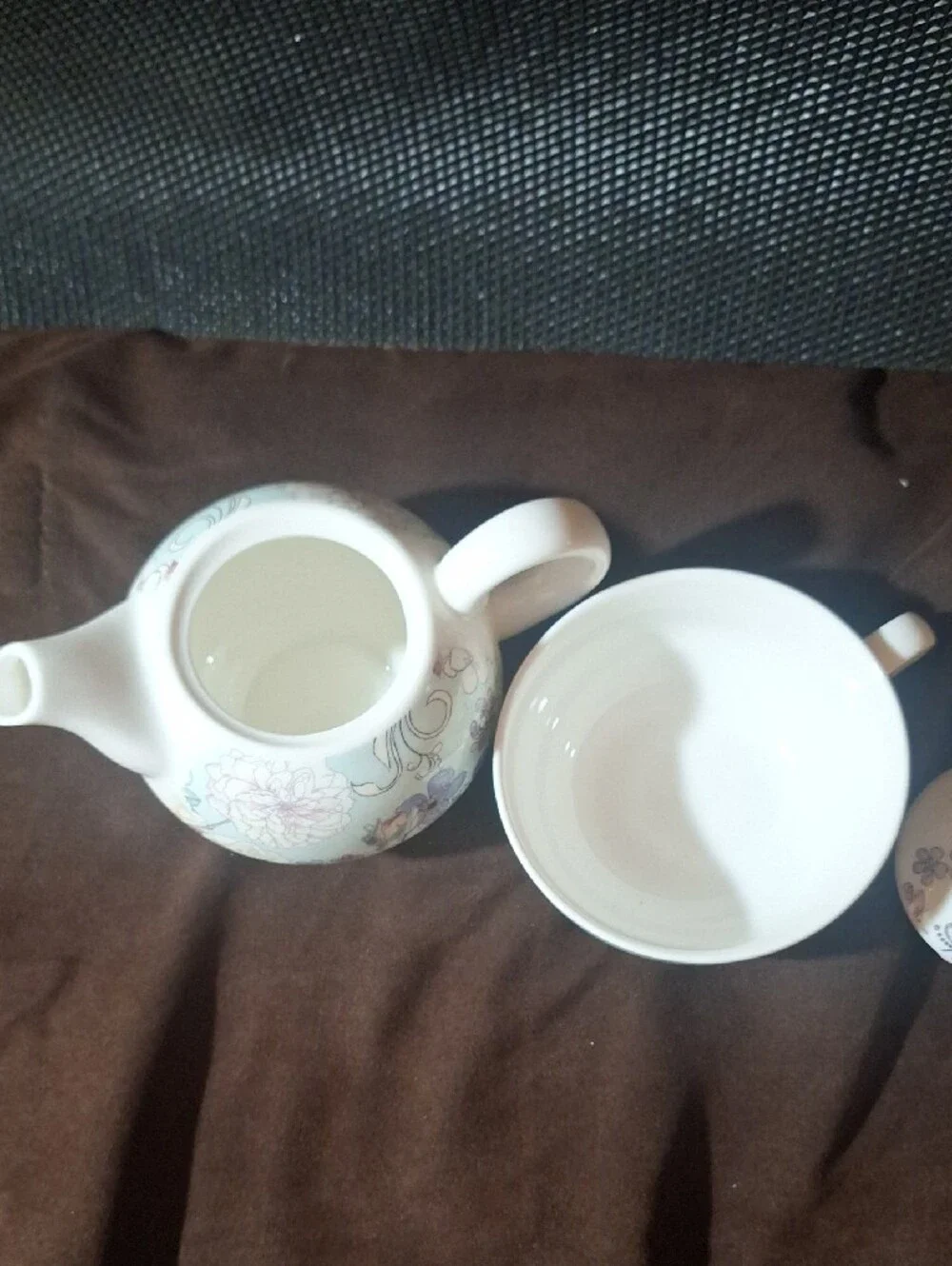 Floral Porcelain Tea for One Set in Light Blue and White